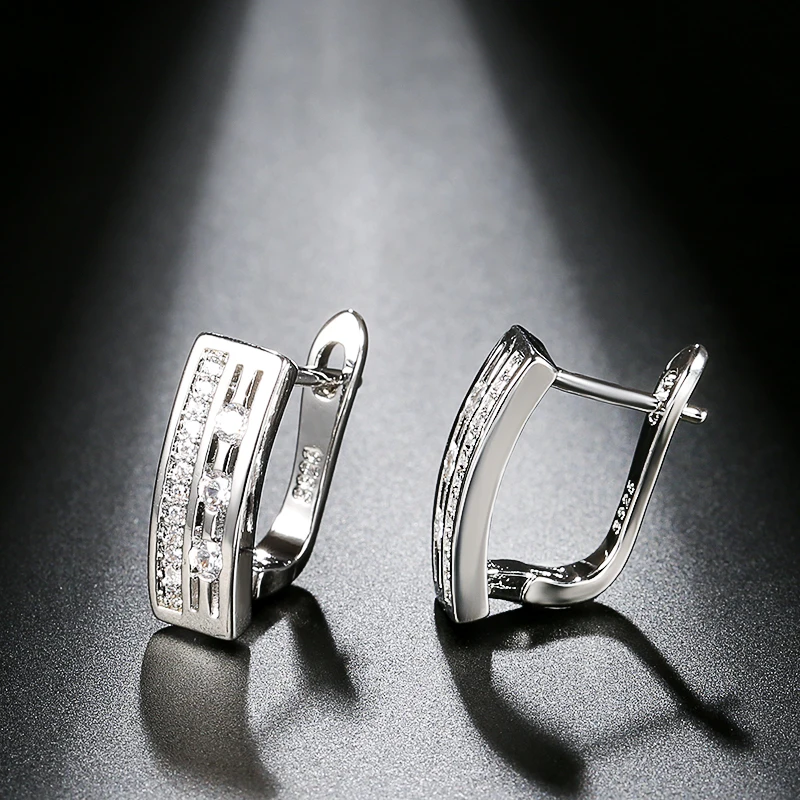 Kinel Simple U-shape Stud Earrings For Women Fashion Hollow Gold Color CZ Zircon Earings Wedding Jewelry Drop Shipping