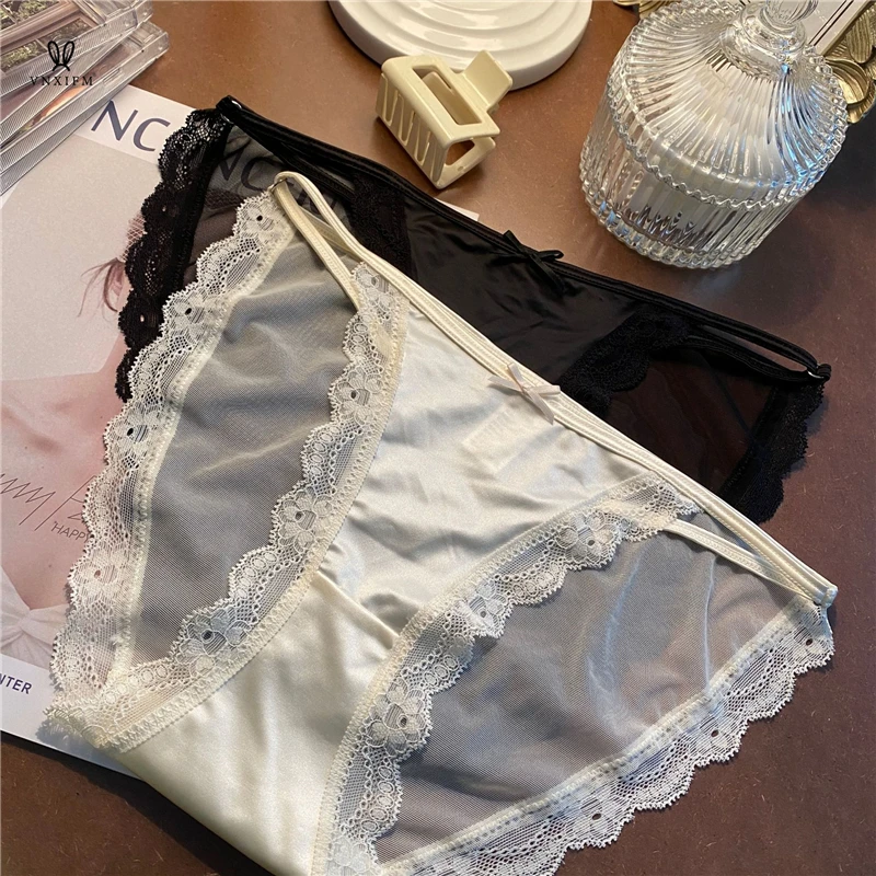 French high-grade satin lace underwear seductive sexy low waist transparent perspective underwear Ice Silk breathable briefs