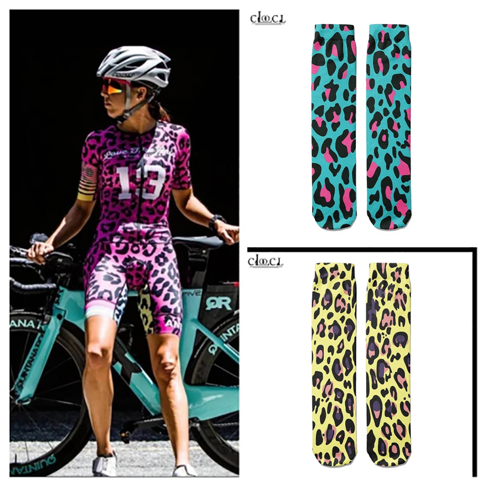 Street Leopard Print Men Women Cotton Socks Pink Spots On Blue High Ankle Bike Riding Socks Punk Leisure Skateboard Warm Socks