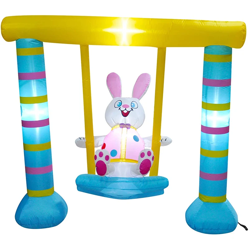 Inflável Easter Bunny Swing Decorações, brinquedos iluminados LED, casa, decoração de festa, quintal, jardim, gramado, dentro de casa, 6 pés