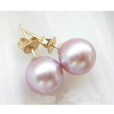 

New Arrival Favorite Pearl Earrings AAA 9MM Round Lavender Akoya Freshwater Pearl Earrings 14k GP Stud Fine Jewelry Lady Gift