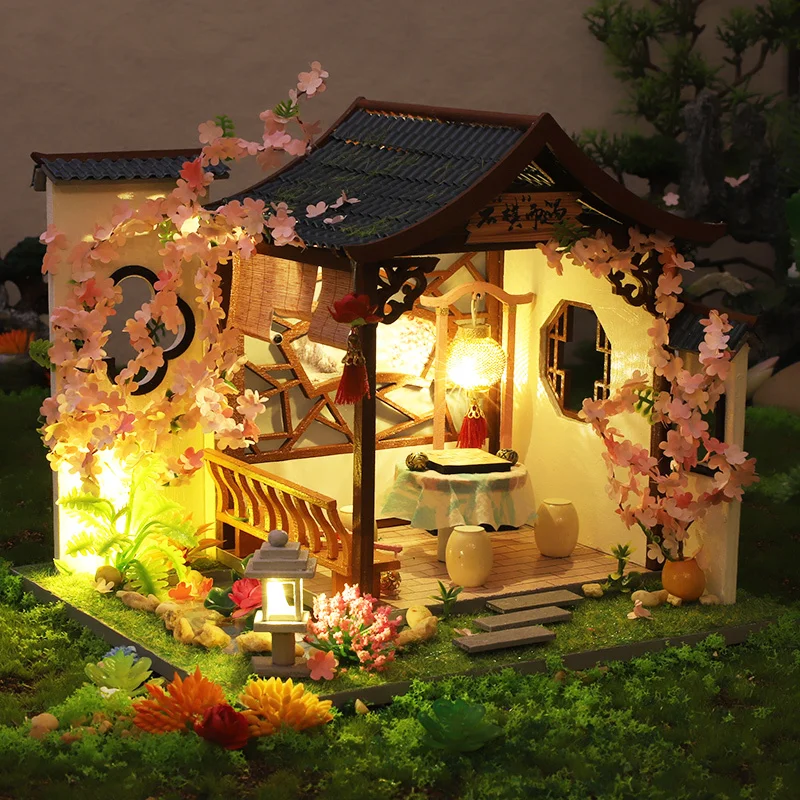 DIY Wooden Dollhouse Miniature Landscape With Furniture Chinese Loft Doll Houses Assemble Toy Children Birthday Gift Casa