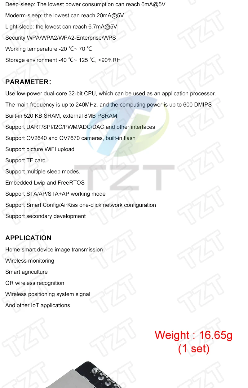 DIYTZT ESP32-CAM WLAN + Bluetooth Modul Kameramodul Entwicklungsboard ESP32 mit Kameramodul OV2640/3660 2MP für Arduino – Detail 3