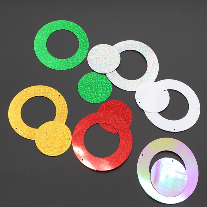 50mm 20Pcs Hollow Double Ring Combination Sequins PVC Paillettes DIY Hang Shade Sewing Wedding Clothing Lentejuelas Accessories