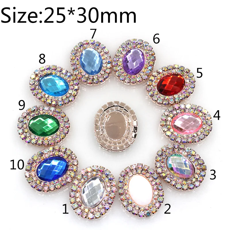 

5PCS 25*30MM Metal Acrylic in Rhinestone Snap Button DIY For Wedding Hair Craft Decor Sewing Flatback Button Decorative Craft