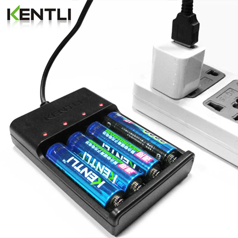 KENTLI 1.5v 3000mWh AA polymer lithium li-ion rechargeable batteries battery + 4 slots lithium aa charger