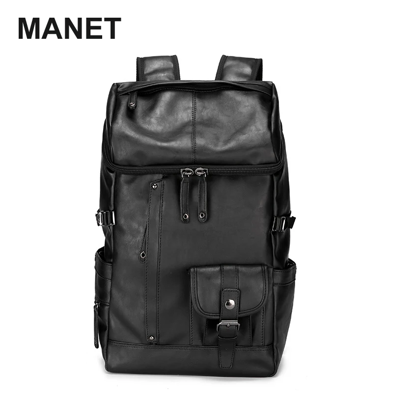 MANET PU Leather Designer Backpack Men Large Capacity Outdoor Travel Backpack Laptop School Bags For Men Bagpack Mochila 2021