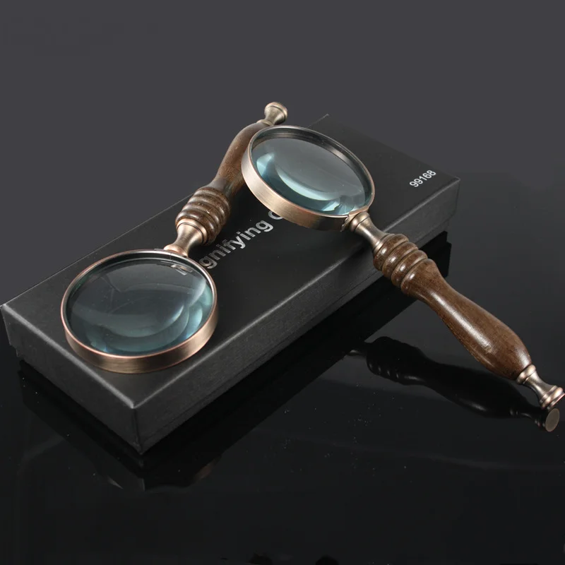 10X Reading Magnifying Glass, Ebony Handle, Nostalgic Retro High-End Hand-Held Gift Metal Magnifying Glass