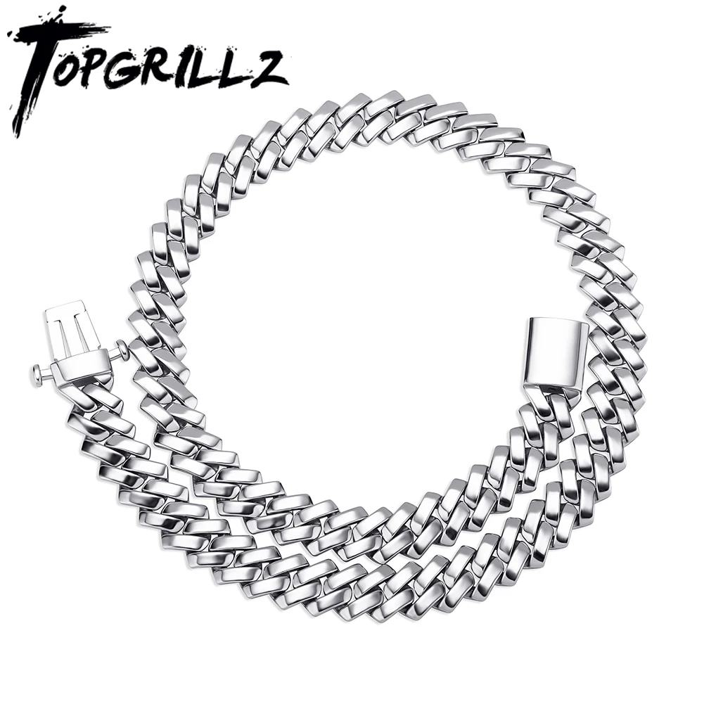 TOPGRILLZ 2021 New 10/12mm Glossy Cuban Chain Necklace High Quality Copper White Gold Plated With Spring Clasp Hip Hop Jewelry