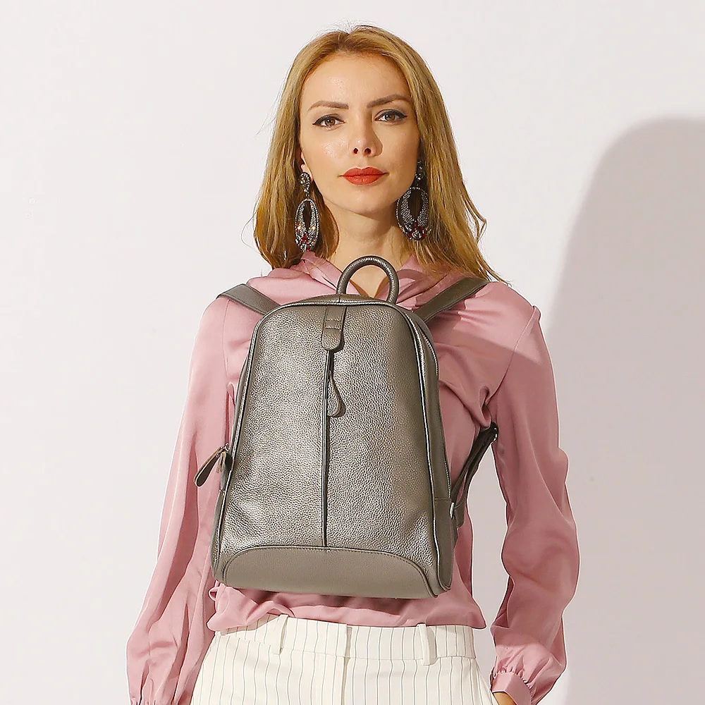 Zency Damen-Rucksack aus 100% Echtleder, Modischer Bronze-Rucksack mit Großer Kapazität und Vielen Taschen, Einfacher Tagesrucksack für die Arbeit – Detail 13