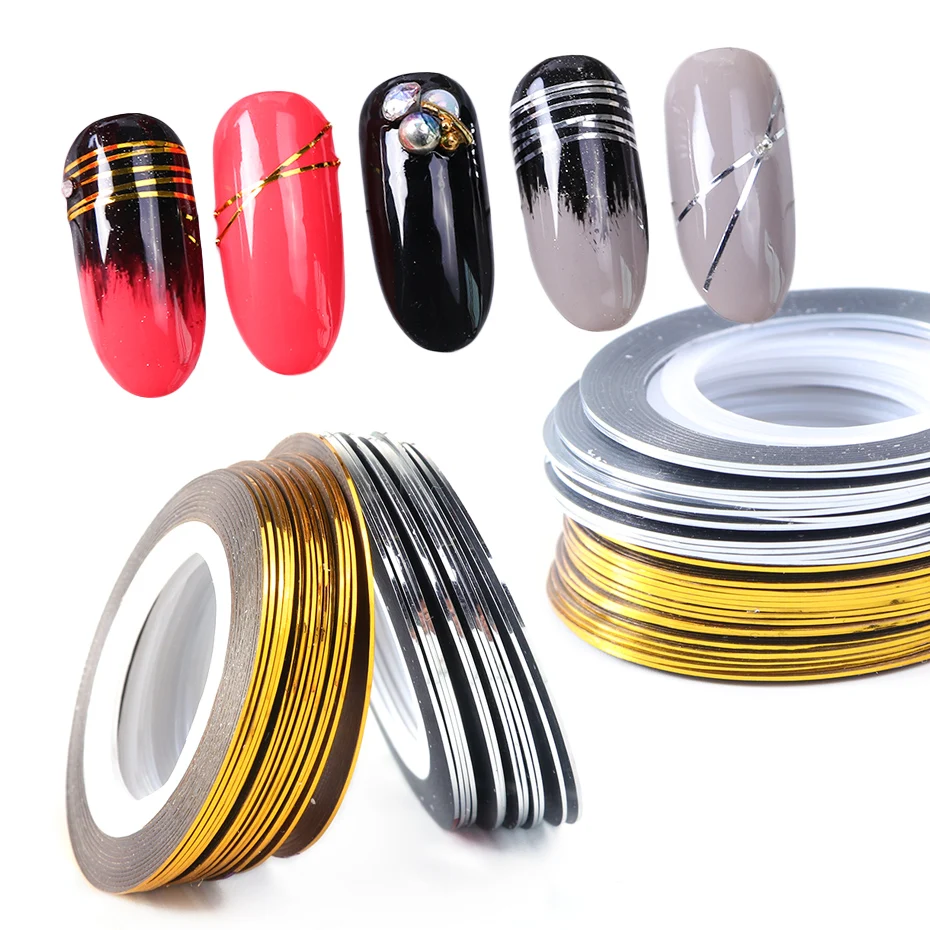 0.5mm Nail Striping Tape Line Gold Silver Strips 3D Nail Art Adhesive Stickers Foils Decals Manicure Decorations Tips TR1009-1