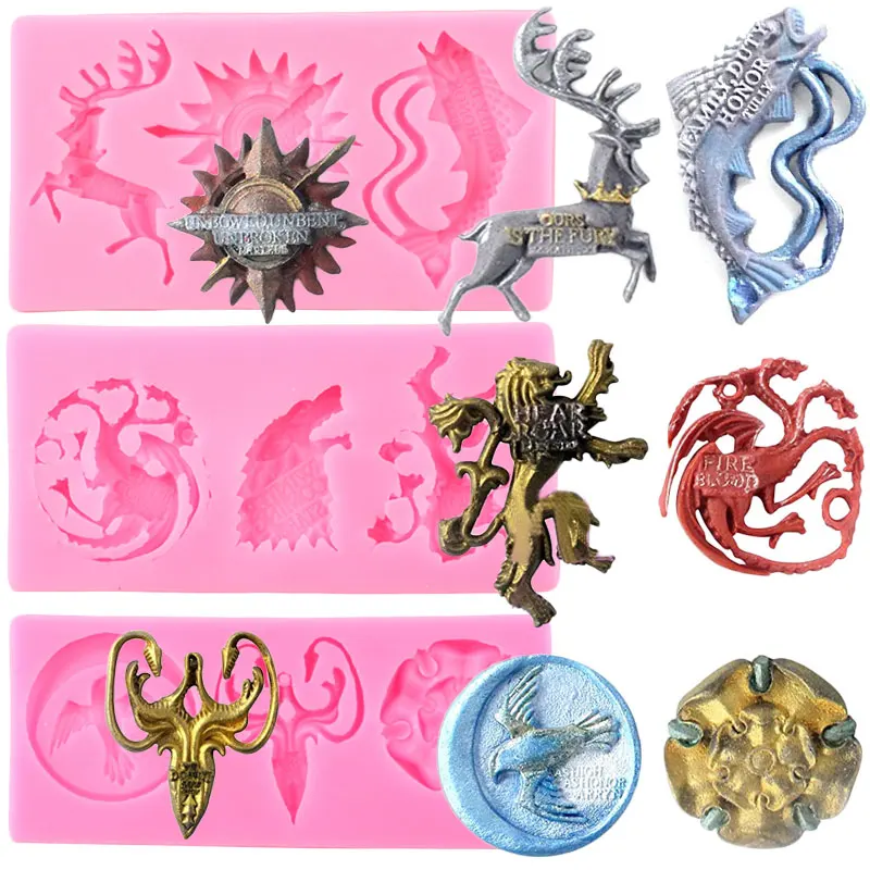 Lion Wolf Dragon Silicone Mold Deer Fish Bird Fondant Molds Cake Decorating Tools Family Emblem Cupcake Chocolate Candy Moulds