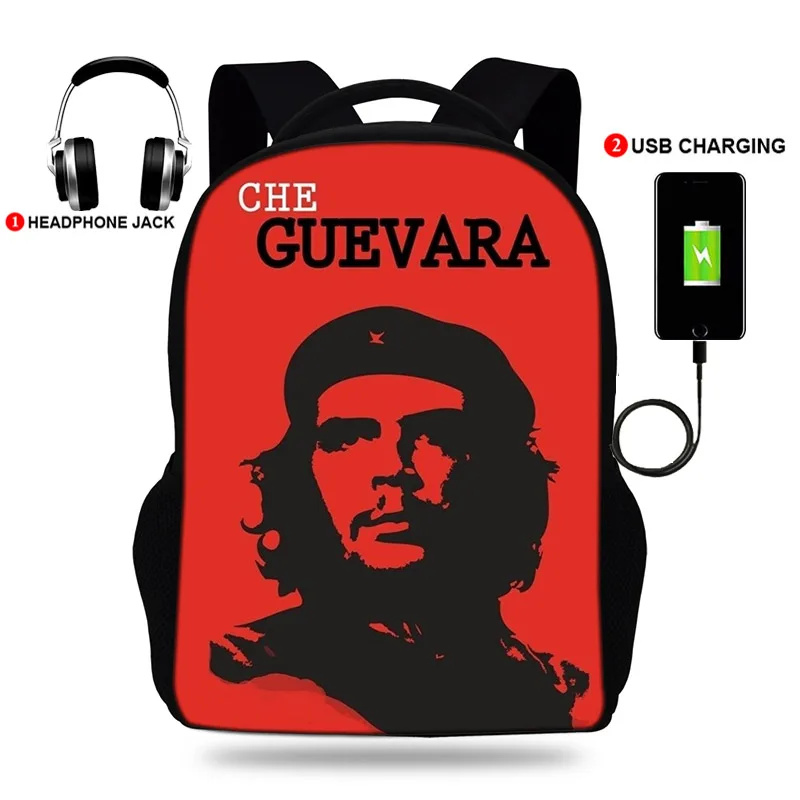 

Cuban Revolutionary Leader Che Guevara Print USB Charge School Bag Large Capacity Teenager Student Schoolbags Women Men Backpack