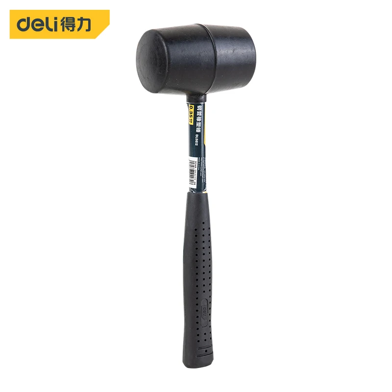 deli Non-elastic Black Rubber Hammer Wear-resistant Tile Hammer with Round Head and Non-slip Handle DIY Hand Tool High Quality