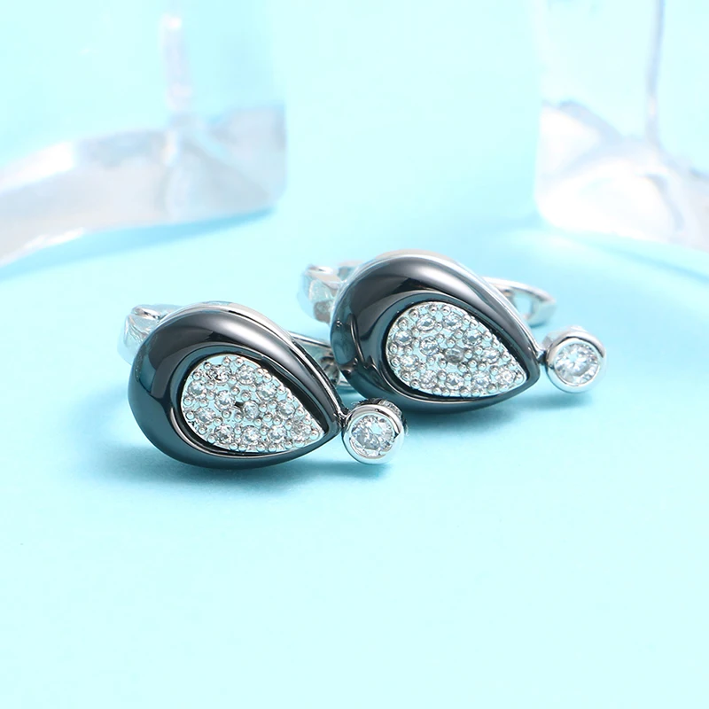 Elegant Water Stud Earring Healthy Ceramic Round Natural Zircon Earrings Women Wedding Fine Cute Fashion  Christmas Jewelry