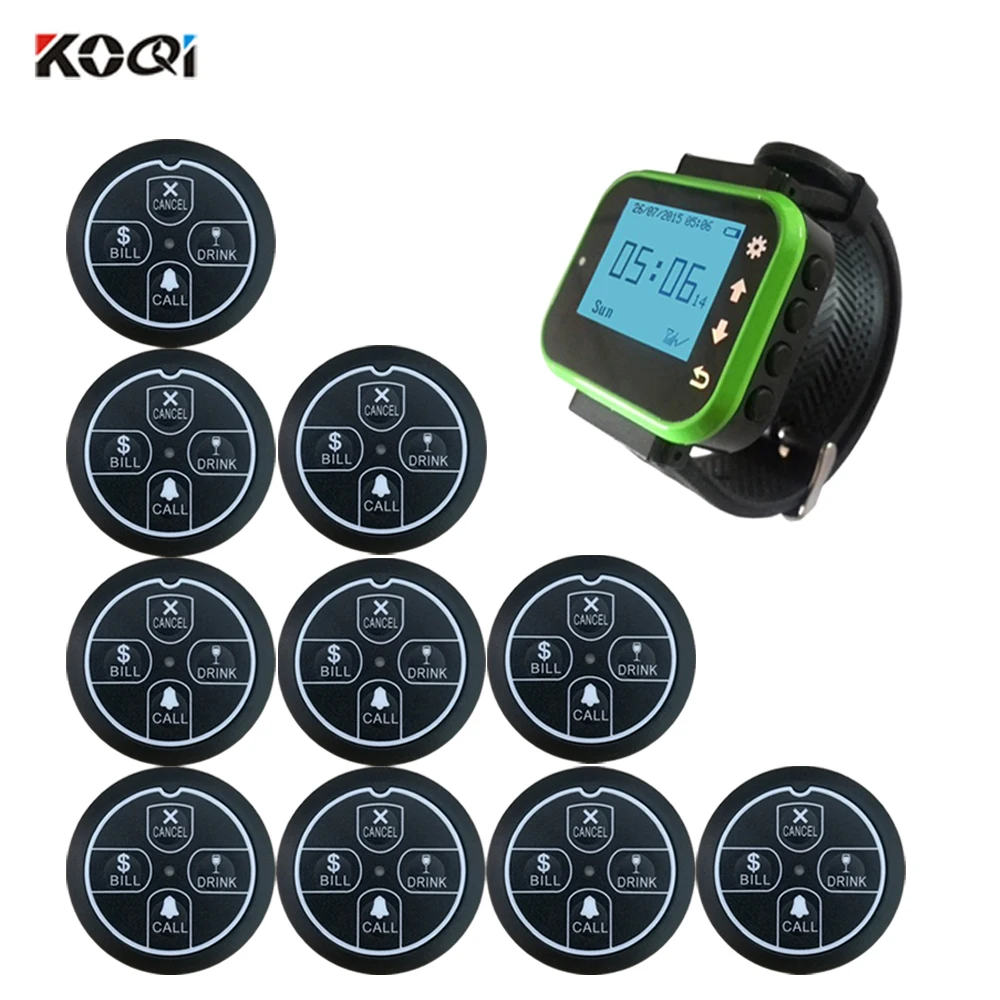 

Personal Wireless Pager Waiter Call System with Call Bill Drink Cancel 1 pc watch 10 pcs button