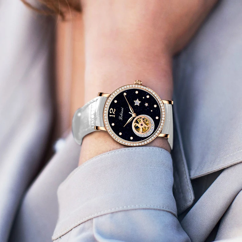 LOBINNI Luxury Women Watches,Lady Automatic Watch Switzerland Self Wind Mechanical Wristwatch Clock Waterproof Sapphire Skeleton