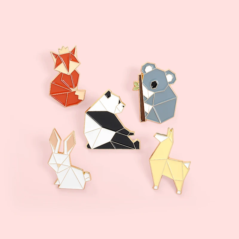 Image 7: Broche personnalisée en émail pour enfants, Origami, Animal, renard, Panda, Koala, alpaga, lapin, sac, vêtements, Badge, dessin animé, ami