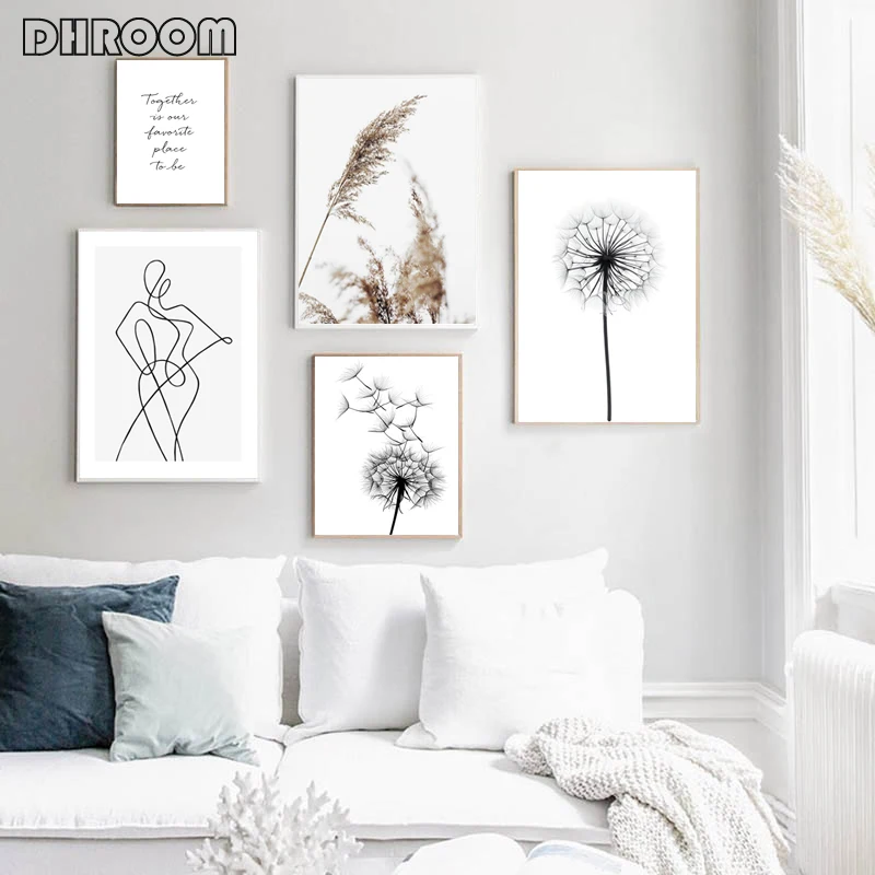 Abstract Line Art Figure Poster Dandelion Canvas Print Painting Grass Wall Art Nordic Minimalist
