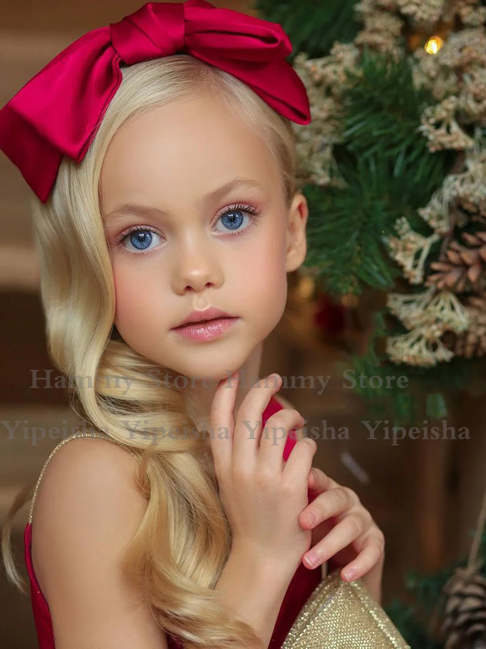 Vestido de flores rojas para niña, cuello cuadrado sin mangas, lazo dorado grande, volantes, tul, fiesta de cumpleaños, vestidos de desfile