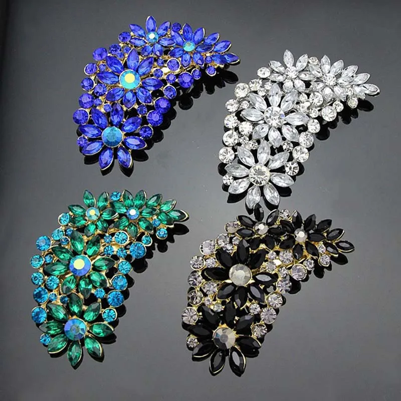 TREAZY Large Bridal Imitation Gemstone Flower Pin Brooch Diamante Rhinestone Wedding Brooch Pins Women Broach Party Accessories