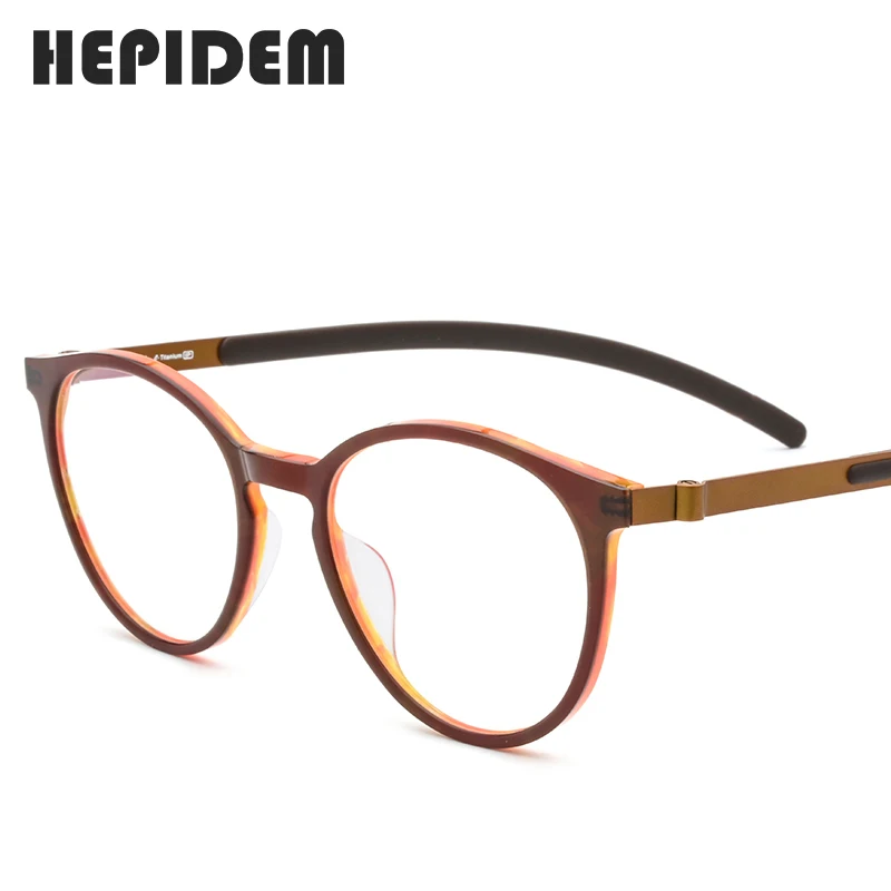 

HEPIDEM Acetate Glasses Frame Women Men Ultralight Round Eyeglasses Titanium Screwless Eyewear 9105