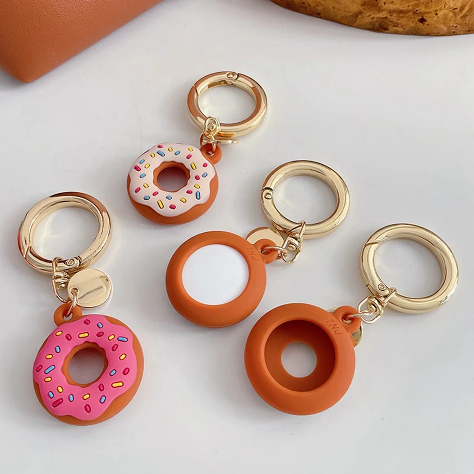 For AirTags Case Cute Donuts Doughnut Soft Silicone Anti-lost Protection Case For AirTag Locator Tracker Cover with Keychain