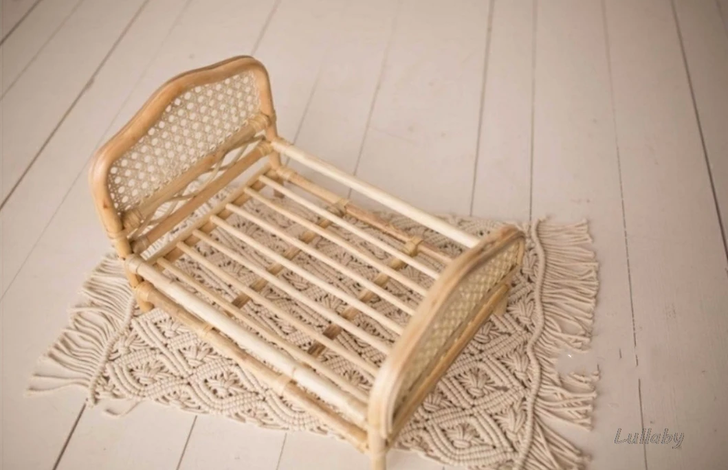 Newborn Photography Props Wooden Baby Bed Woven Rattan Bamboo Chair Newborn Baby Bed Photography Props for Infant Boys Girls