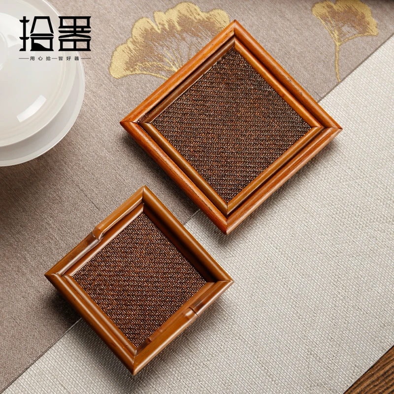 

High grade bamboo tea cup pad Japanese rattan tea ceremony insulation Zen tea tray cup holder pad Kung Fu tea set meal mat small