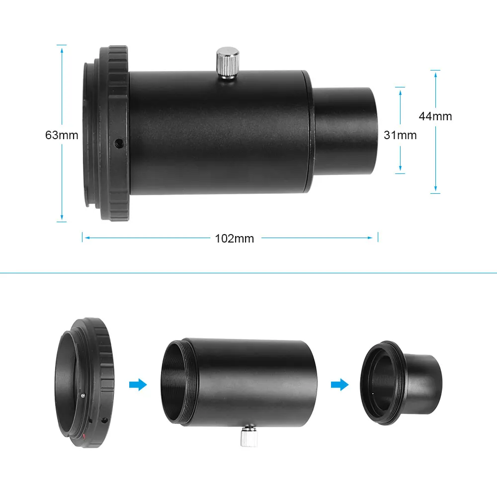อลูมิเนียม T2อะแดปเตอร์กล้องโทรทรรศน์หลอดขยาย1.25นิ้วกล้องโทรทรรศน์ Mount อะแดปเตอร์ด้าย T-Ring สำหรับ Kamera Canon EOS อุปกรณ์เสริม