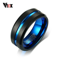 Vnox 8mm Tungsten Carbide Men Ring Wedding Band Interface Black Matt Surface Classic Male Jewelry Anniversary Gift