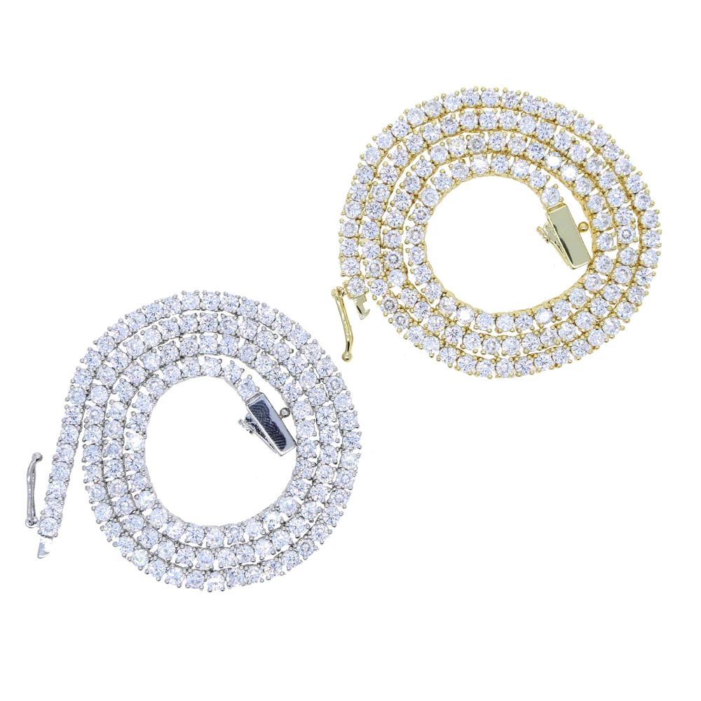 New Thin 3mm CZ 1 Row Shiny Tennis Chain Necklace Hip Hop Iced Out Bling Cubic Zircon Choker Jewelry Gold Color For Women Men