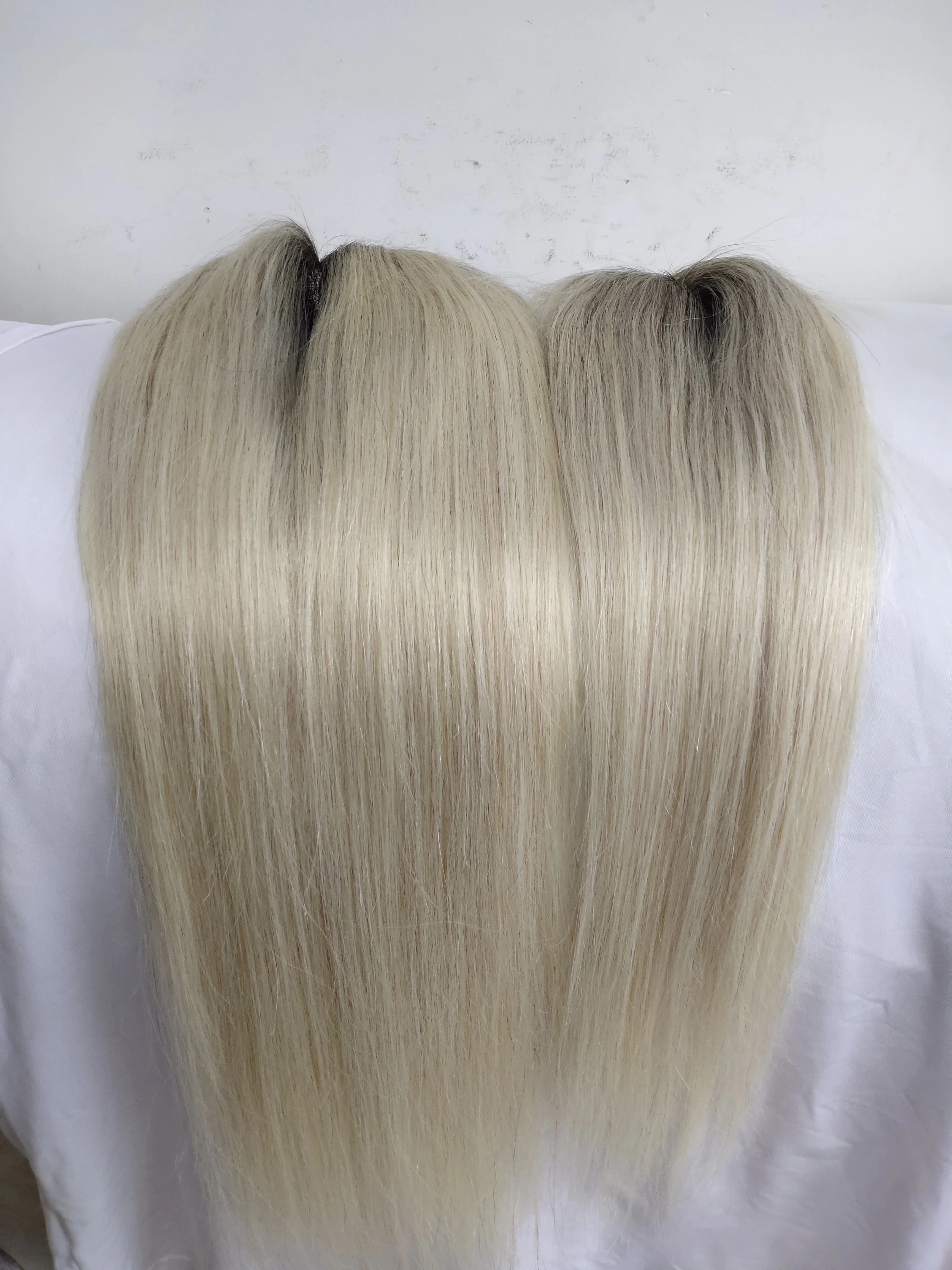 Mono PU Base Toupee com Clipes para Mulheres, Cabelo Humano Topper, Ombre Ash Blonde, Respirável Toupee, Remy Hairpiece, 16x18 cm, 20\