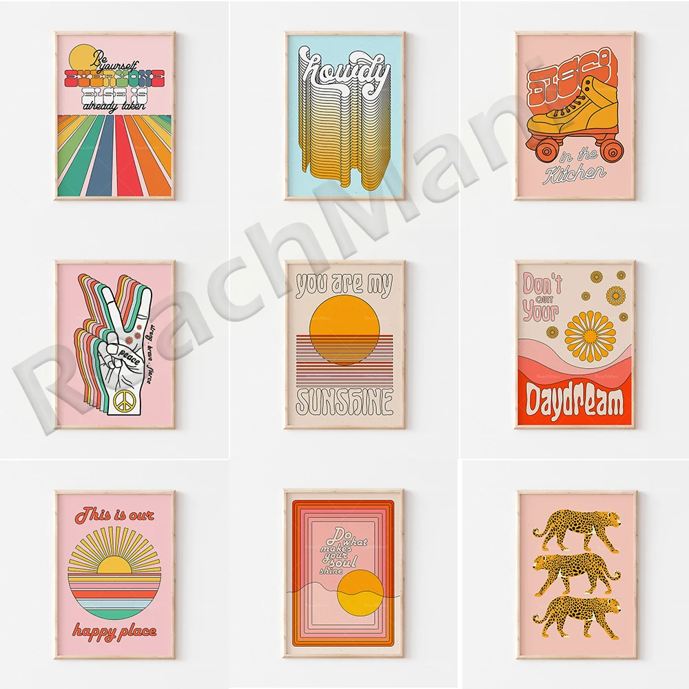 70s Aesthetics Poster Sun Quotes Feminist Rainbow Children's Room Wall Painting Bohemian Cheetah Canvas Printing Home Decoration
