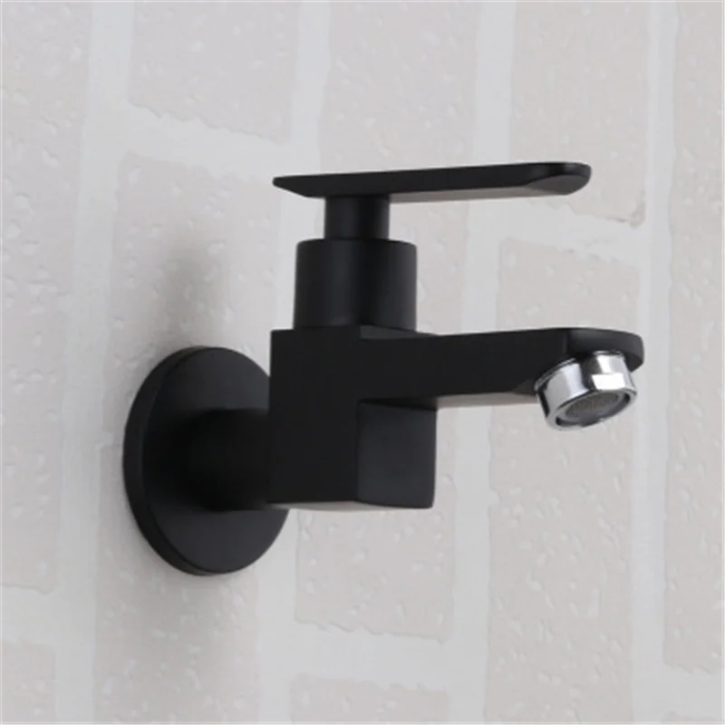 Home Bathroom single cold Taps Brass Wall Mount Bibcock Decorative Outdoor Garden Faucet Black quick open wc Tap