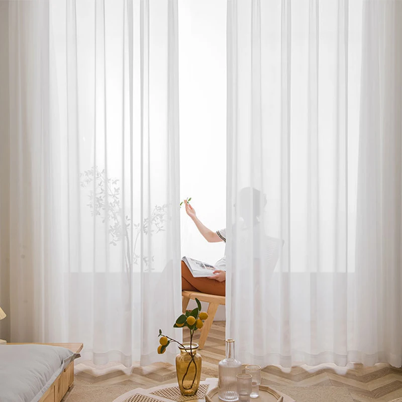 Solid White Sheer Curtains For Living Room High Quality Long Tulle Curtains Bedroom Window Treatment Finished Voile Party Drapes