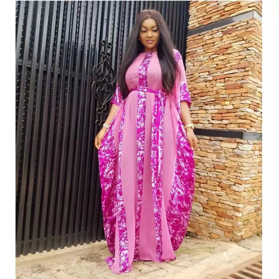 Fashion African Abaya For Women Muslim Chiffon Printed Bat-Sleeve Stripe Long Dresses With Belt Summer Gorgeous Dashiki Dress
