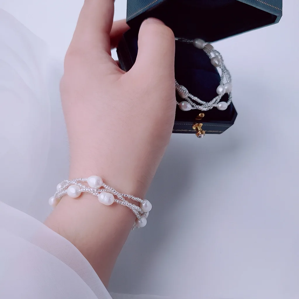 Handgewebtes natürliches Süßwasserperlen-Damenarmband, origineller Schmuck für Frauen, Promotion, Geburtstagsgeschenk, Freundin – Detail 3