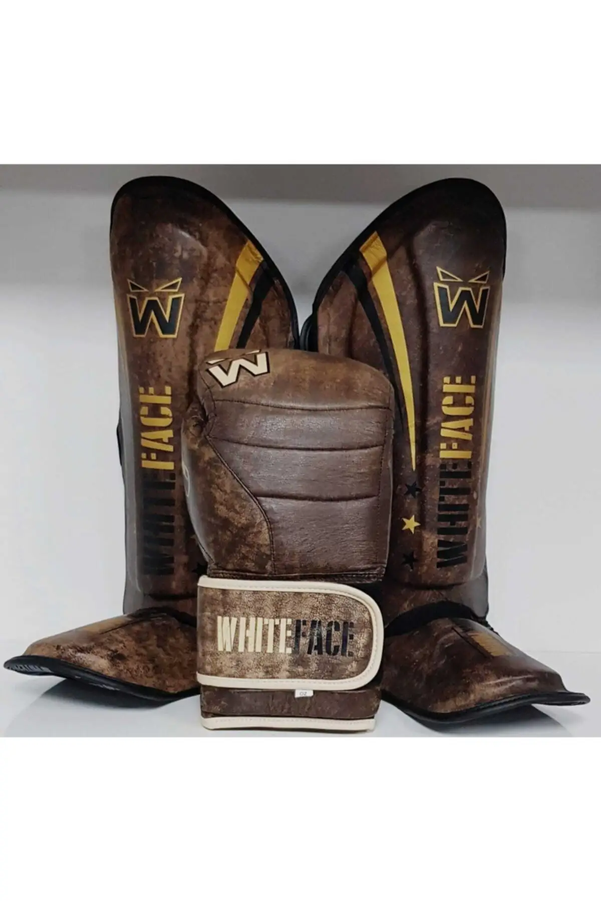 Vintage Echtem Leder Boxing handschuhe Und Shin Set 12 selbst