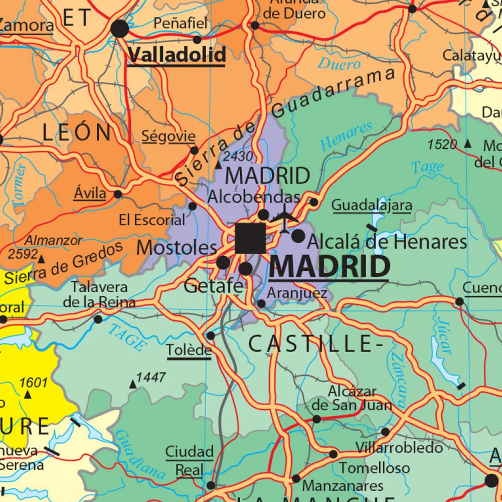 84*59cm mapa político e transporte da espanha, poster da parede francês, pintura de tela, decoração de casa, material escolar