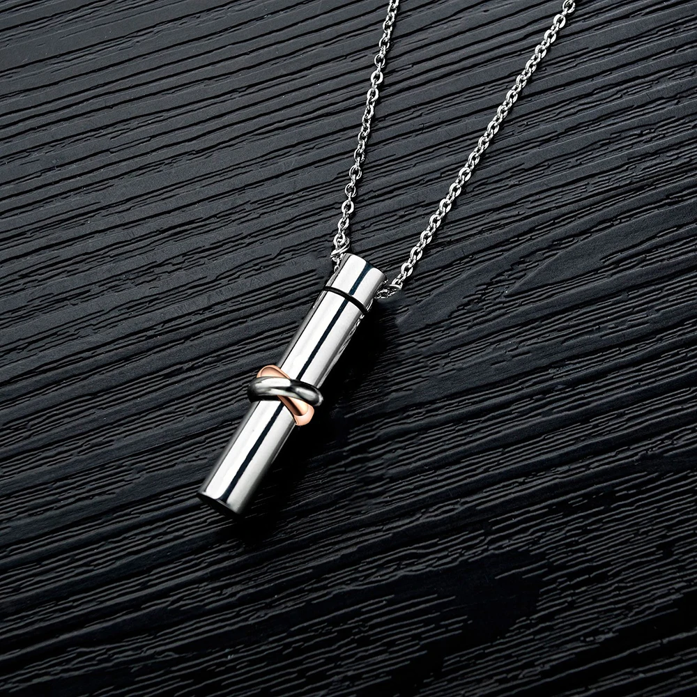 Cremation Urn Pendant Necklace for Memorial Black Stainless Steel Bar Cylinder Necklace Ashes Jewelry Keepsakes