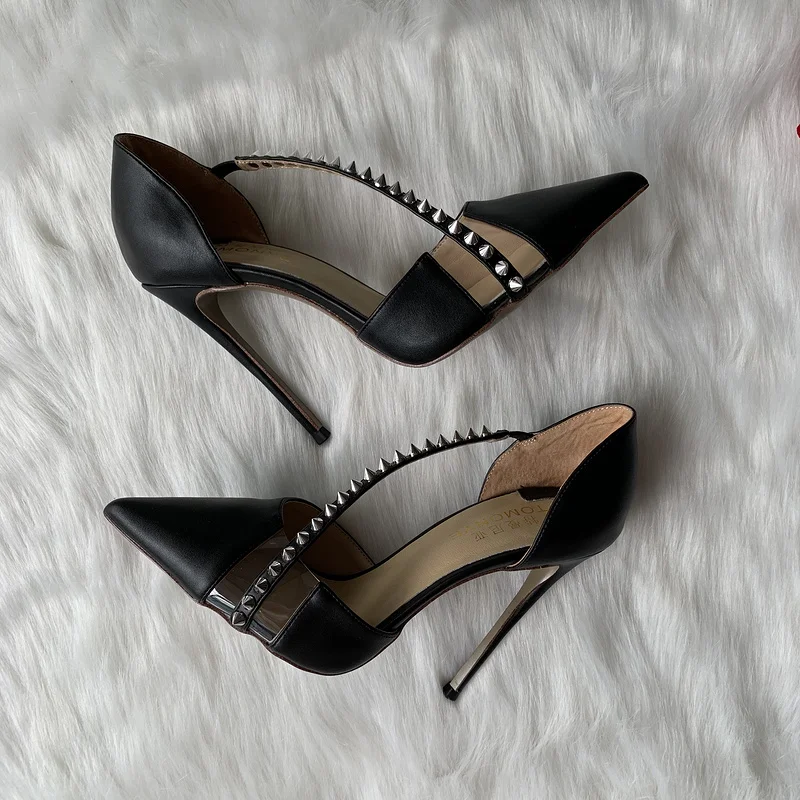 Real pictures 2020 new style  hot sale white black matte with clear one strap with spike women lady 12cm heel evening party heel