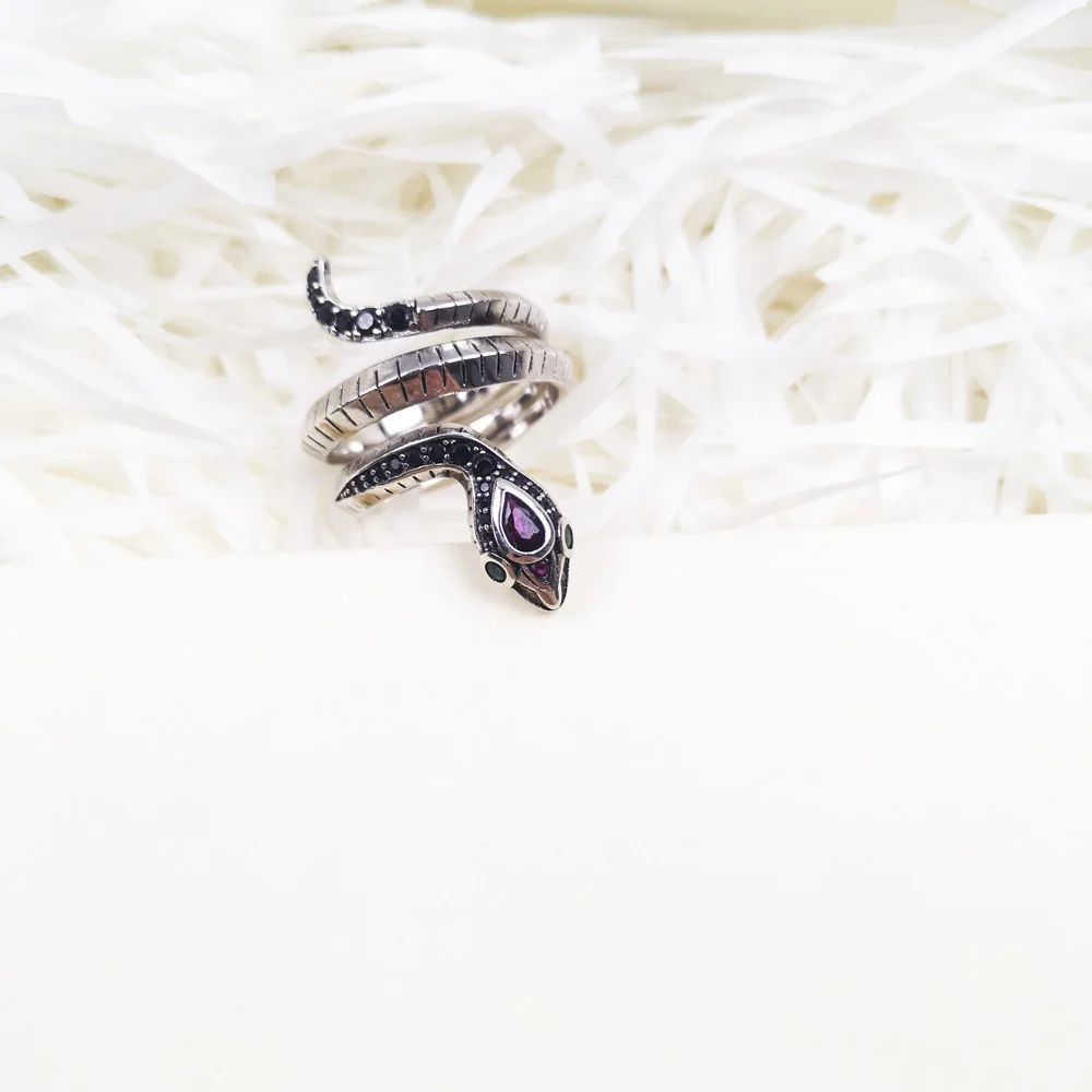 Ring Snake 925 Sterling Silver Black Stones 2021 New Fine Jewerly For Women Pure Seduction Gift Vintage Europe Style Bijoux