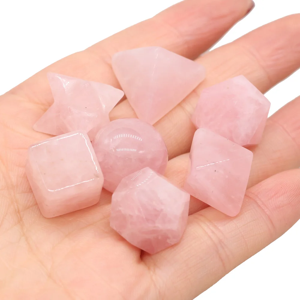 

7Pcs Reiki Heal Rose Quartzd Platonic Solids Energy Octahedron Cube Natural Stone Crystal for Women Yoga Meditation