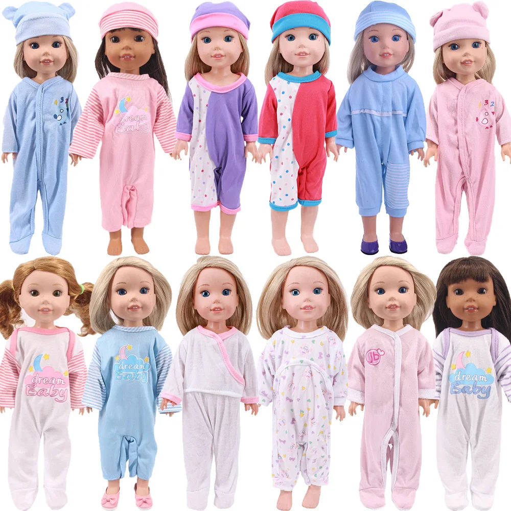 Doll Clothes Cute Plush Pajamas + Hat for 14 inch Wellie Wisher 32-34cm Paola Reina Doll Accessories Cotton Jumpsuit Nancy Gifts