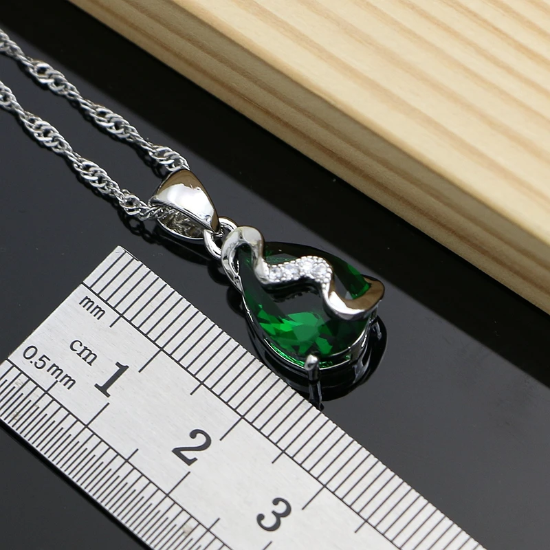 Luxury 925 Silver Jewelry Sets Natural Green Emerald White Crystal Drop Jewelry Sets Women Anniversary Dropshipping