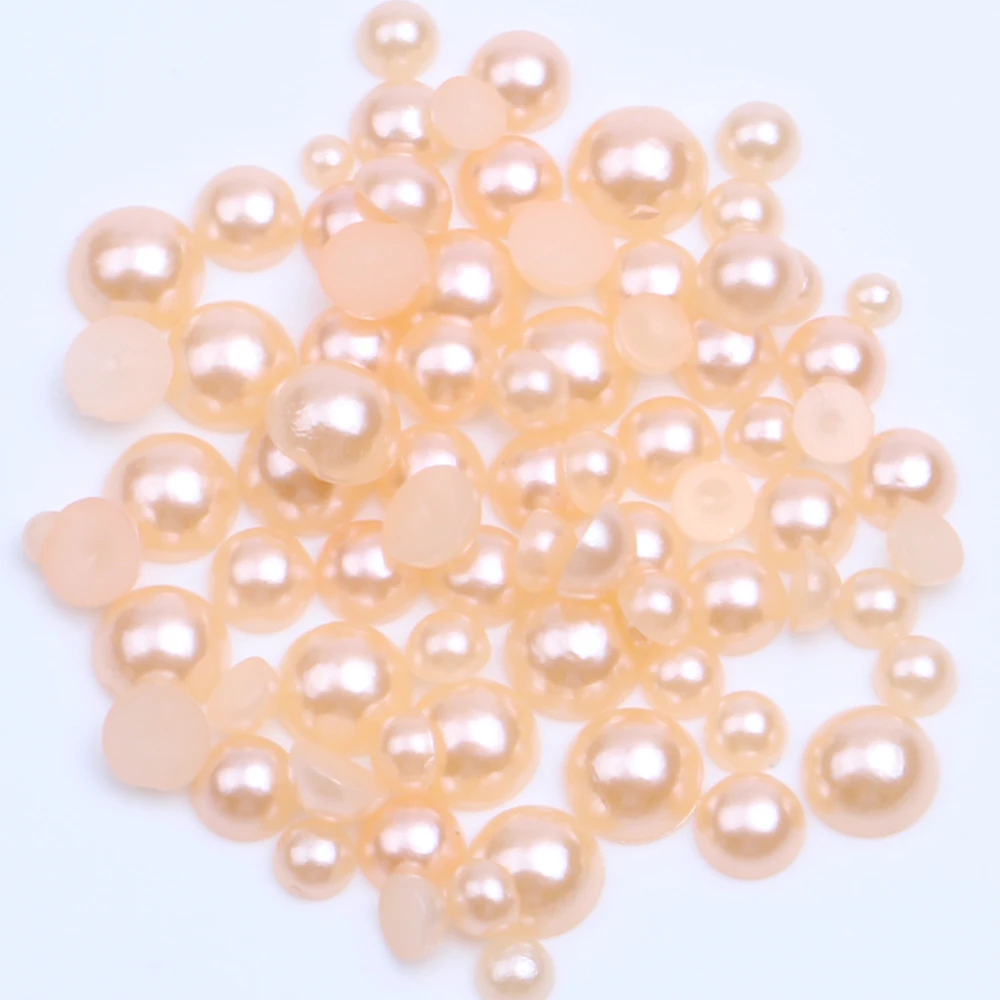 

1000pcs 14mm Multicolor Big Bag Half Round Resin imitation Pearls ABS FlatBack Cabochon loose Beads For handicraft Nail Art