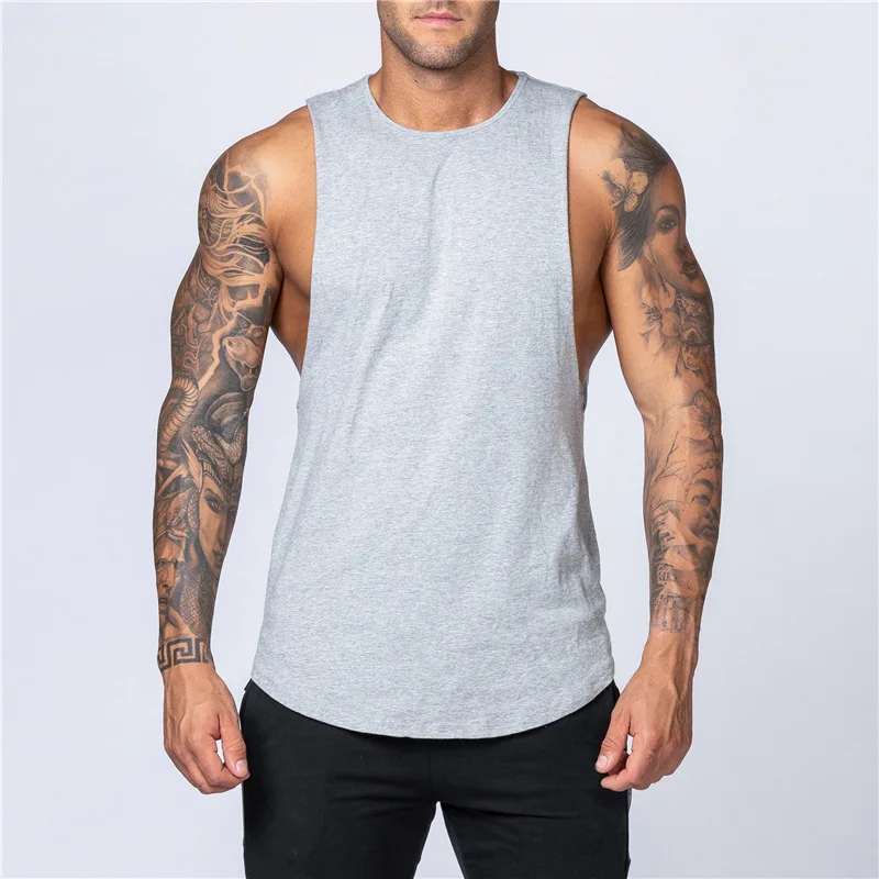 Summer Basic Men\'s Tank Tops Blank Cotton Loose Tank Top Men Singlet Men Plain Bodybuilding Fitness Active Sleeveless Vest