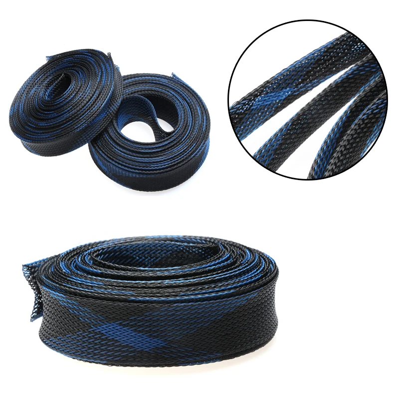 1/5M Cable Sleeves Black & Blue Snakeskin Mesh Wire Protecting Nylon Tight PET Expandable Insulation Sheathing Braided Sleeves