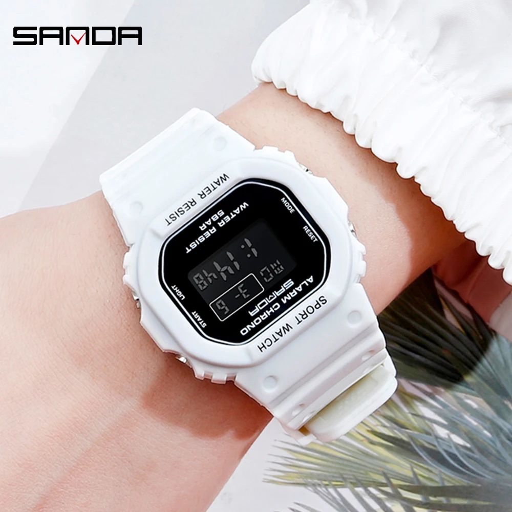 SANDA White Fashion Women\'s Watches Waterproof LED Digital Watch for Female Clock Ladies Sport Wristwatch relogio feminino 293